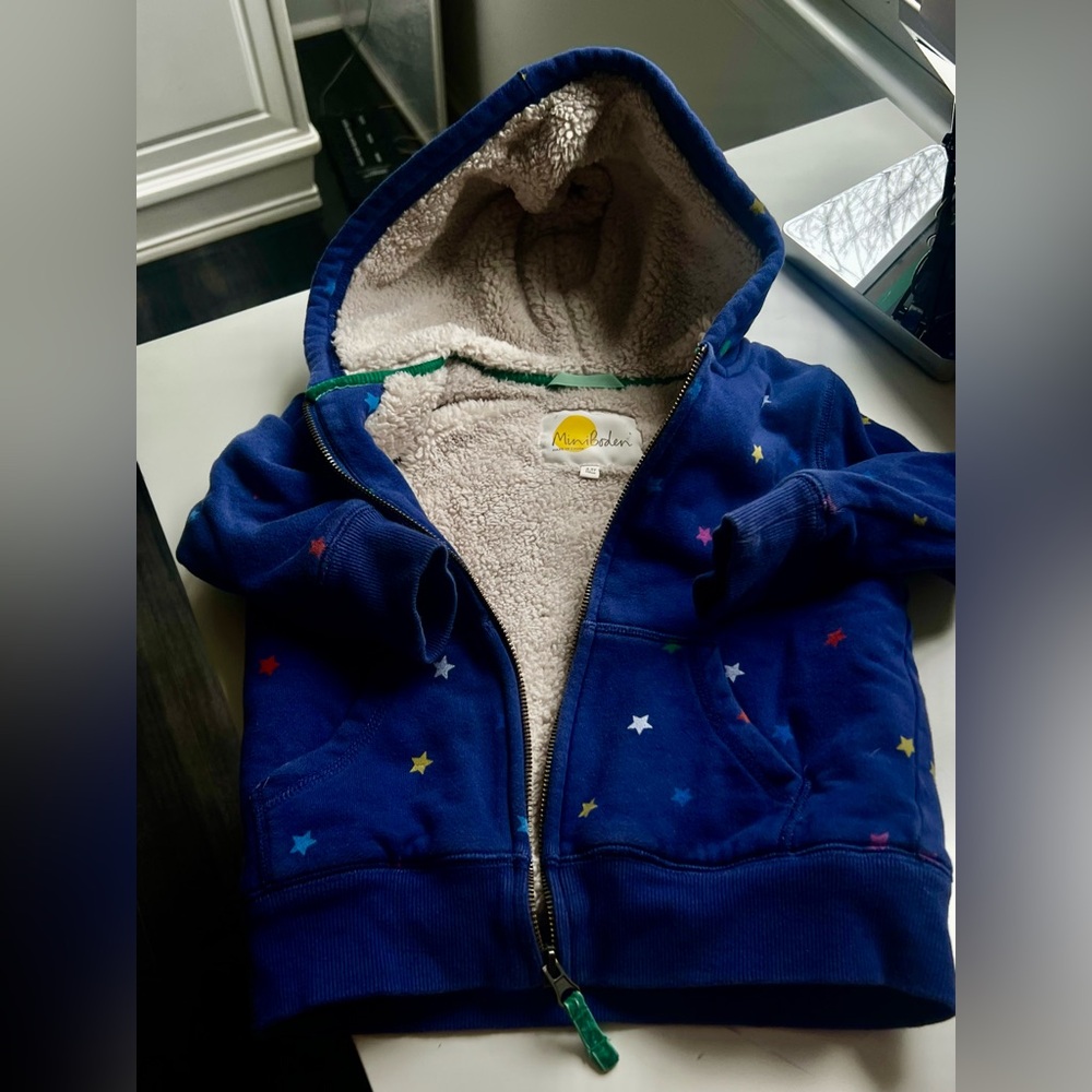 Mini Boden Blue Hoodie with Colorful Stars